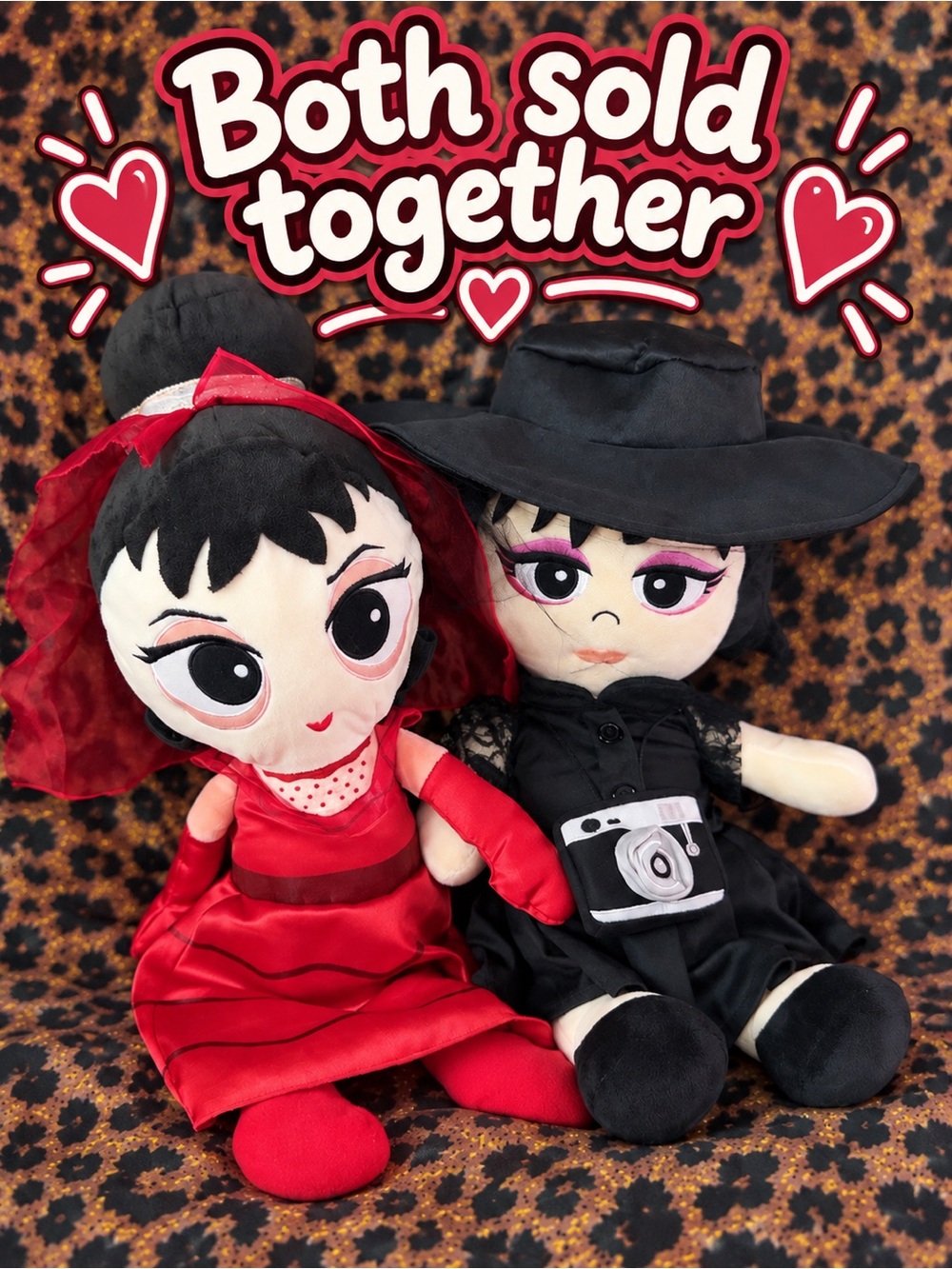 Beetlejuice Lydia Deetz Plush Dolls Set of 2 Funko Spirit Halloween Red Black